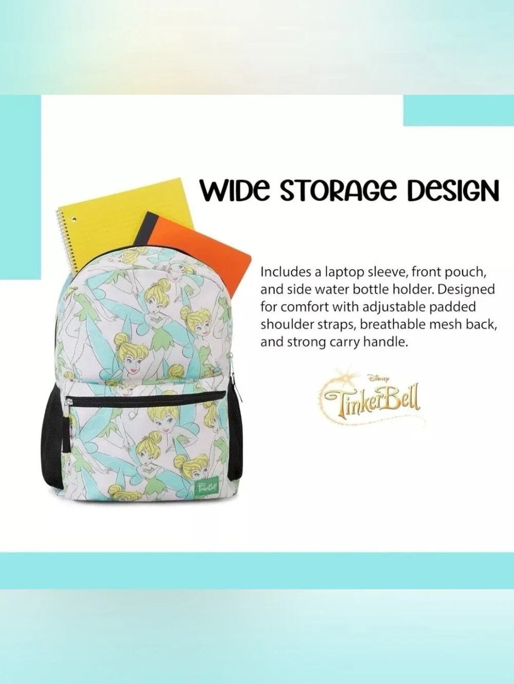Disney's Tinker Bell All Over Print Backpack - For Adult Or Kid